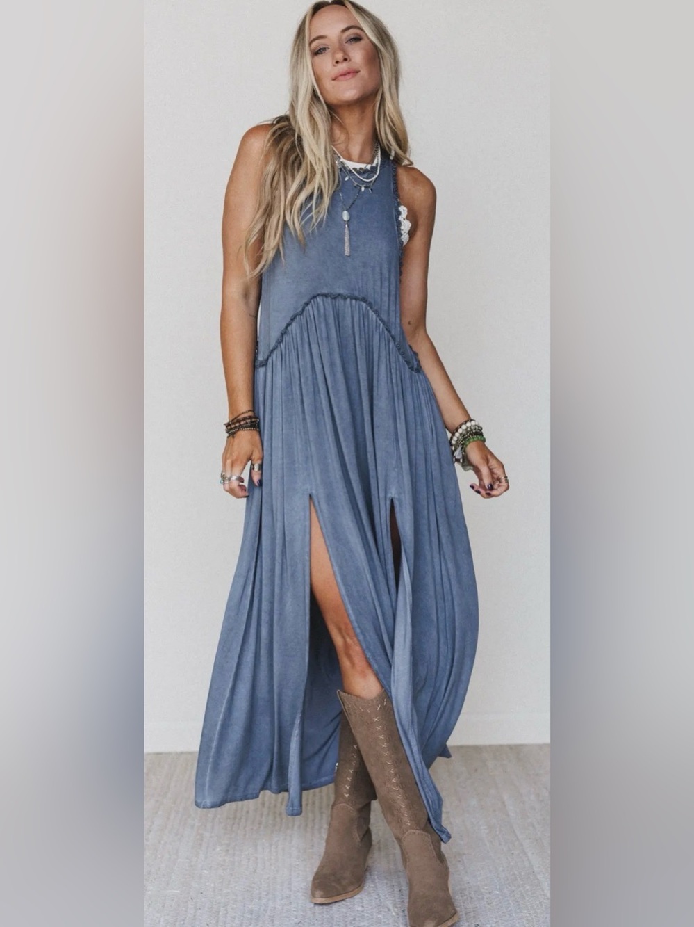 Magnolia Boutique Maxi Dress Gray Size Medium